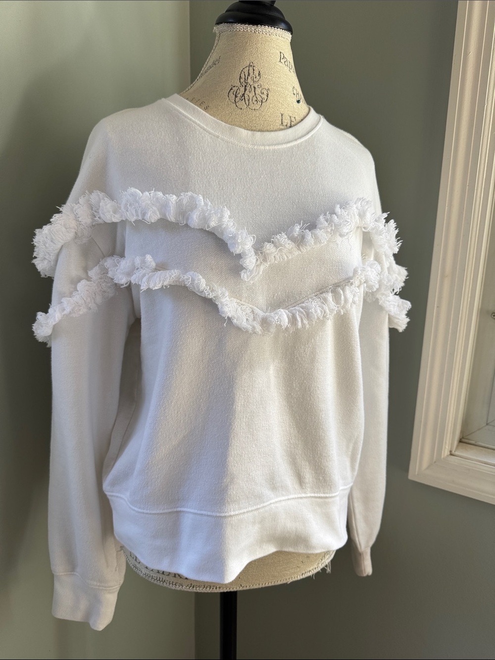 Rails Kinsey white French Terry sweatshirt sweater fringed detail EUC size L - Picture 3 of 8